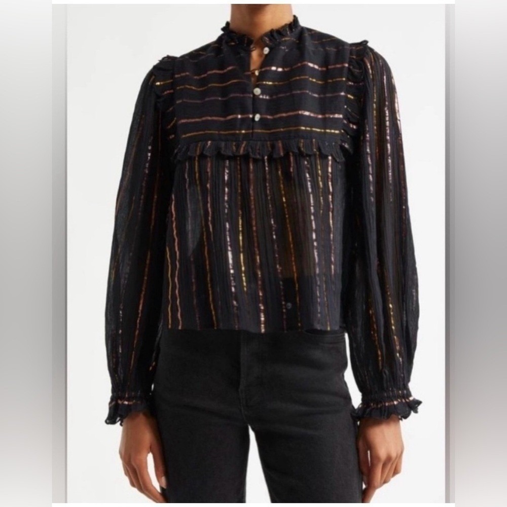 FARM Rio Black Metallic-Striped Ruffled Blouse - Picture 15 of 16